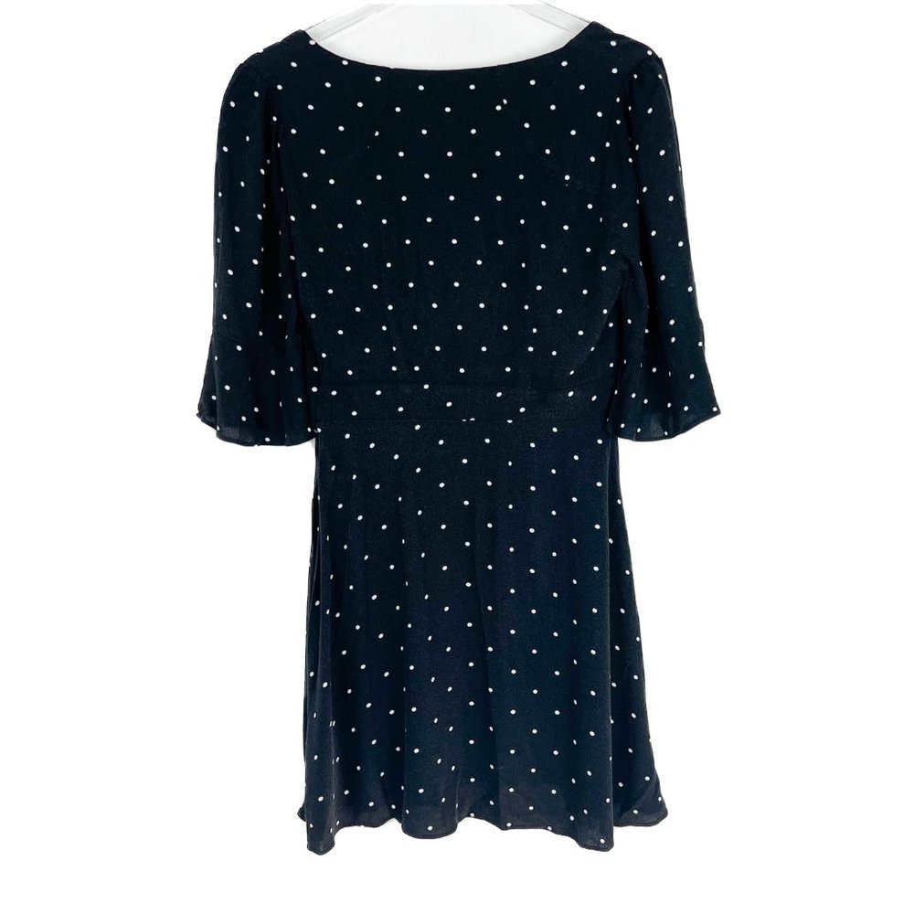 Free People All Yours Black Polka Dot Tie-Front Dress Black V-Neck Size 4 I1737